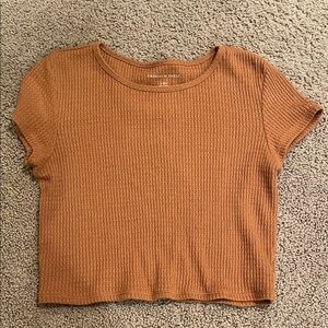American Eagle Outfitters Women's Brown Ribbed Crop Top